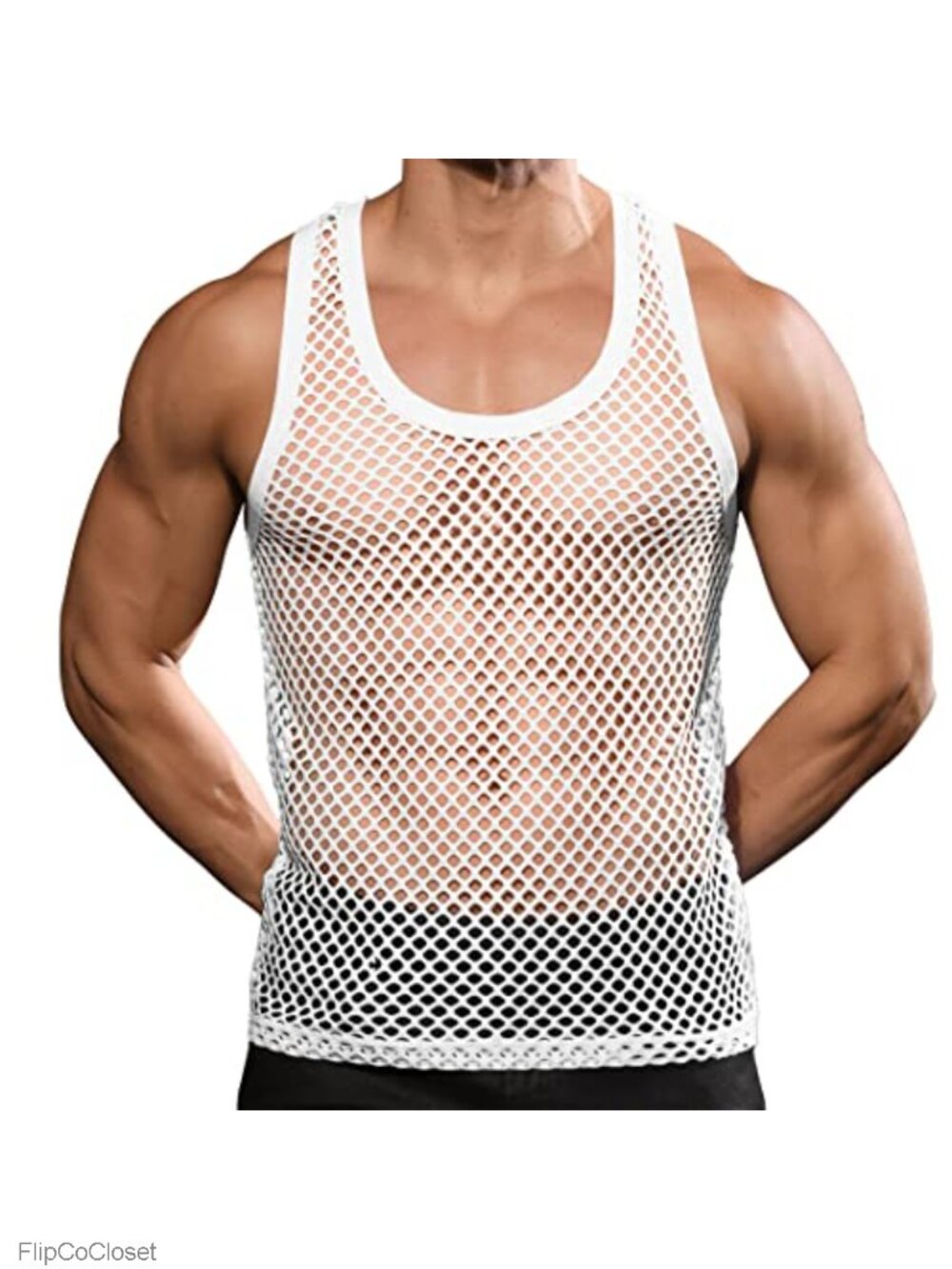 Mens Mesh Fishnet Tank Top Fitted Sleeveless Muscle Workout Club Shirt